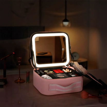 Bolso para maquillajes con espejo y luz led