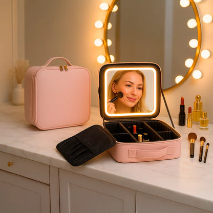 Bolso para maquillajes con espejo y luz led