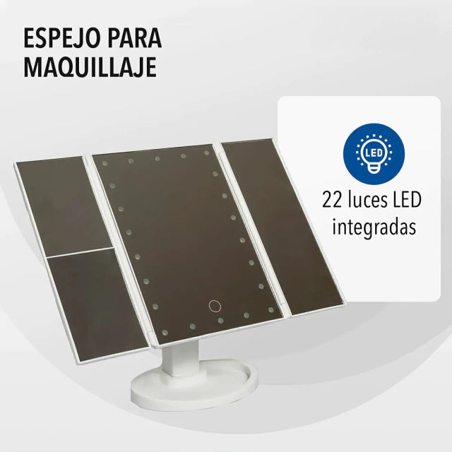 Espejo Triple Aumento Led de Maquillaje