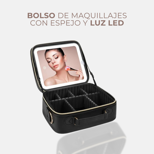 Bolso para maquillajes con espejo y luz led