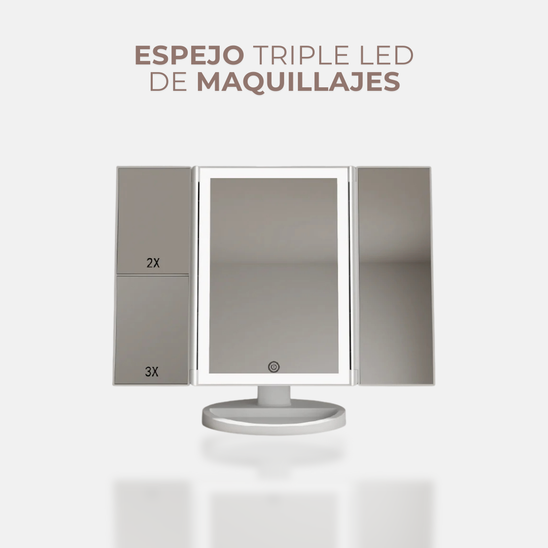 Espejo Triple Aumento Led de Maquillaje