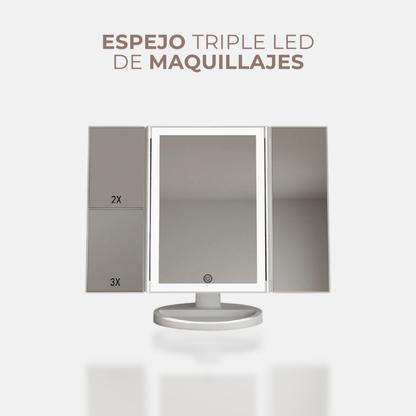 Espejo Triple Aumento Led de Maquillaje