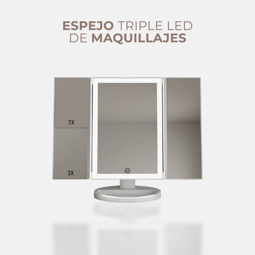 Espejo Triple Aumento Led de Maquillaje