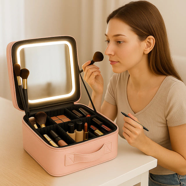 Bolso para maquillajes con espejo y luz led