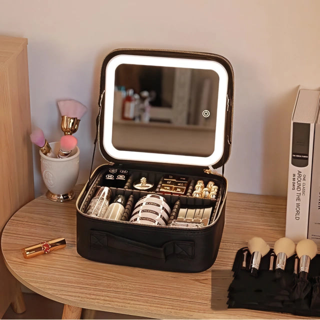Bolso para maquillajes con espejo y luz led