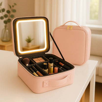 Bolso para maquillajes con espejo y luz led